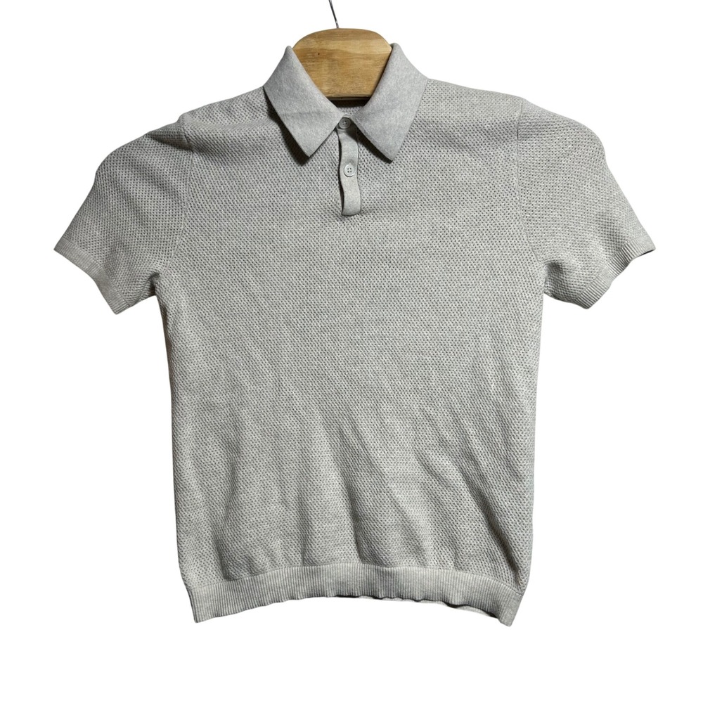 Quince Organic Cotton Mesh-Stitch Sweater Polo Speckled Beige LB88595-ZJSA001 M